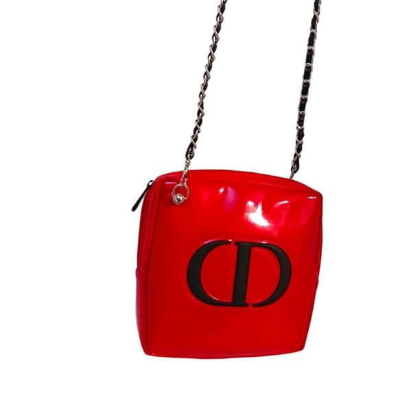 DIOR Crossbody Purse 6.5" Square RED GLOSSY converted Cosmetic bag w GOL… - Picture 7 of 16